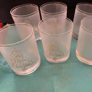 Vtg Set of 6 A Very Merry Christmas Frosted Old Fashion Glasses.  Gold VGUC